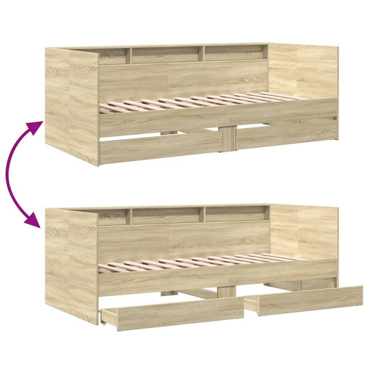 TAGESBETT Mit Schubladen Ohne Matratze Sonoma-Eiche 90/200 Cm - Hellgrau, Holzwerkstoff (90/200cm) - vidaXL