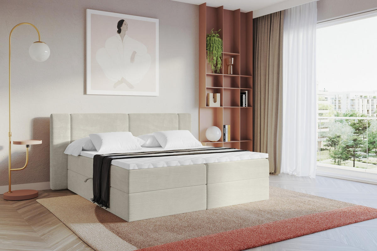 BOXBETT mit Matratze H4 - EVON - 140x200 cm Creme - Creme, Holzwerkstoff (140/200cm) - ALTDECOR