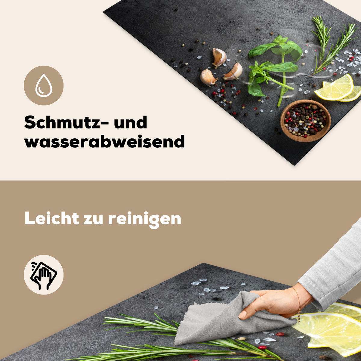 HERDABDECKPLATTE Limette - Kräuter - Gewürze - Grün - Grau - Beton Ceranfeldabdeckung 85x52 cm - Grün, Kunststoff (85/52/0.2cm) - MuchoWow