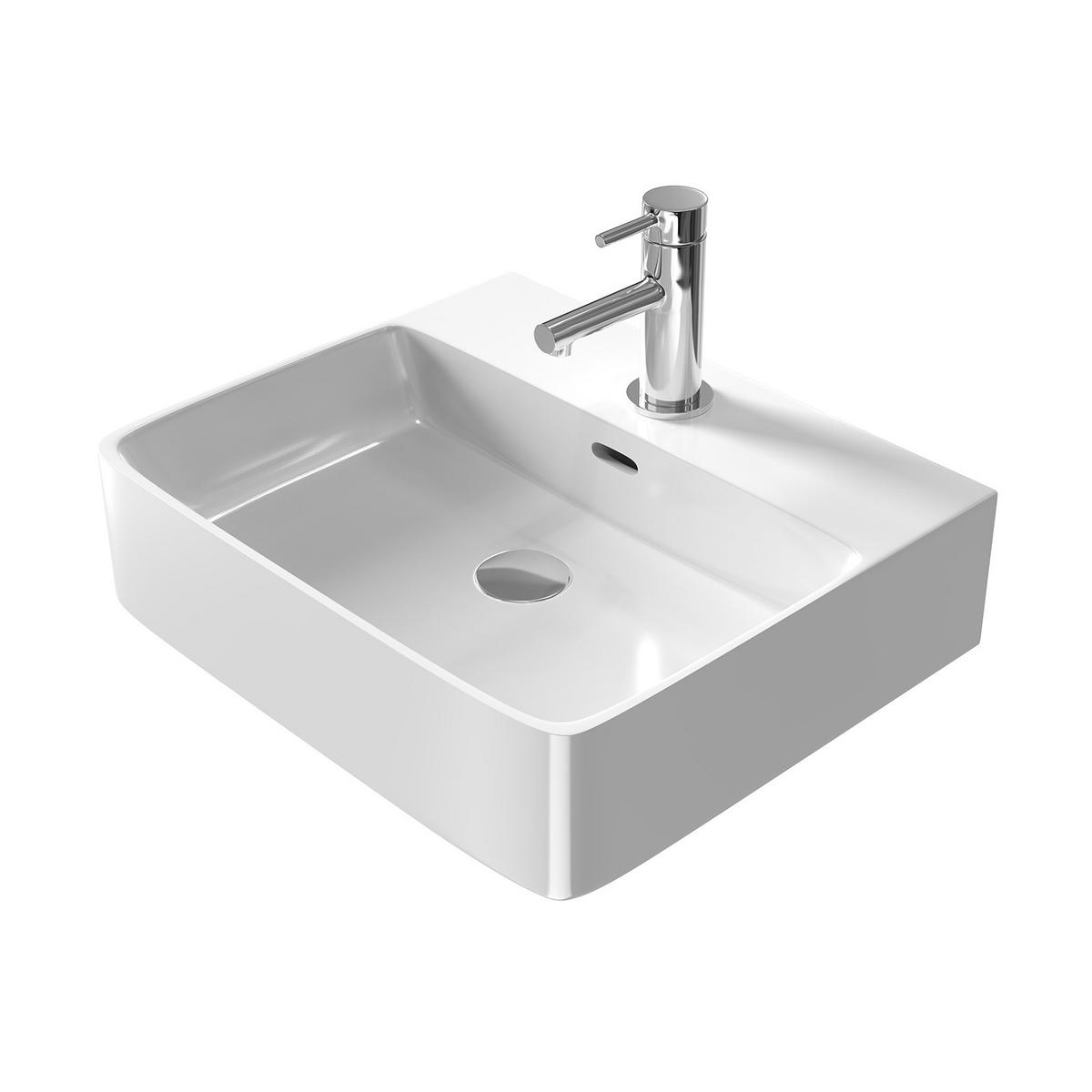 WASCHBECKEN mit 1 Hahnloch, Überlauf und Hahnlochbank, Weiß 50/42,5/13 cm - Weiß Hochglanz, Keramik (42.5/13/50cm) - EMKE