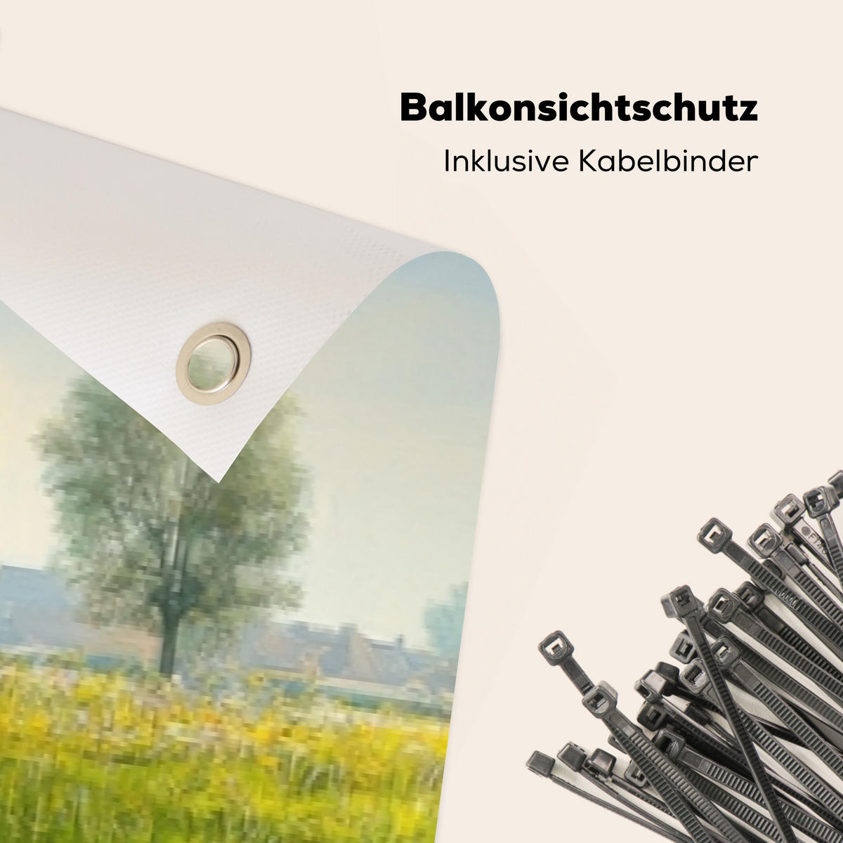 BALKON-SICHTSCHUTZ Kühe - Windmühle - Wiese - Blau - Grün, Kunststoff (500/90cm) - MuchoWow