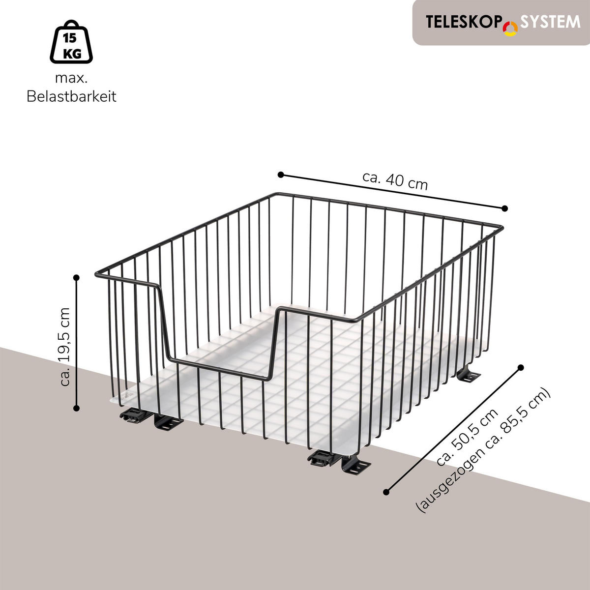 SCHRANK-KORBAUSZUG, schwarz, Metall, Kunststoff - Schwarz, Metall (40/23/50.5cm) - bremermann