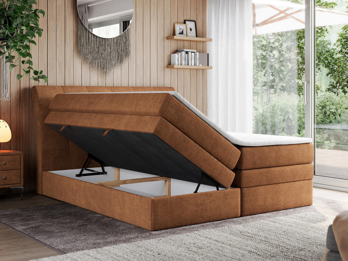 BOXSPRINGBETT GOLD-10 KING 120/200 Orange Struktur - H3 - Orange, Holz/Textil (120/200cm) - MKS