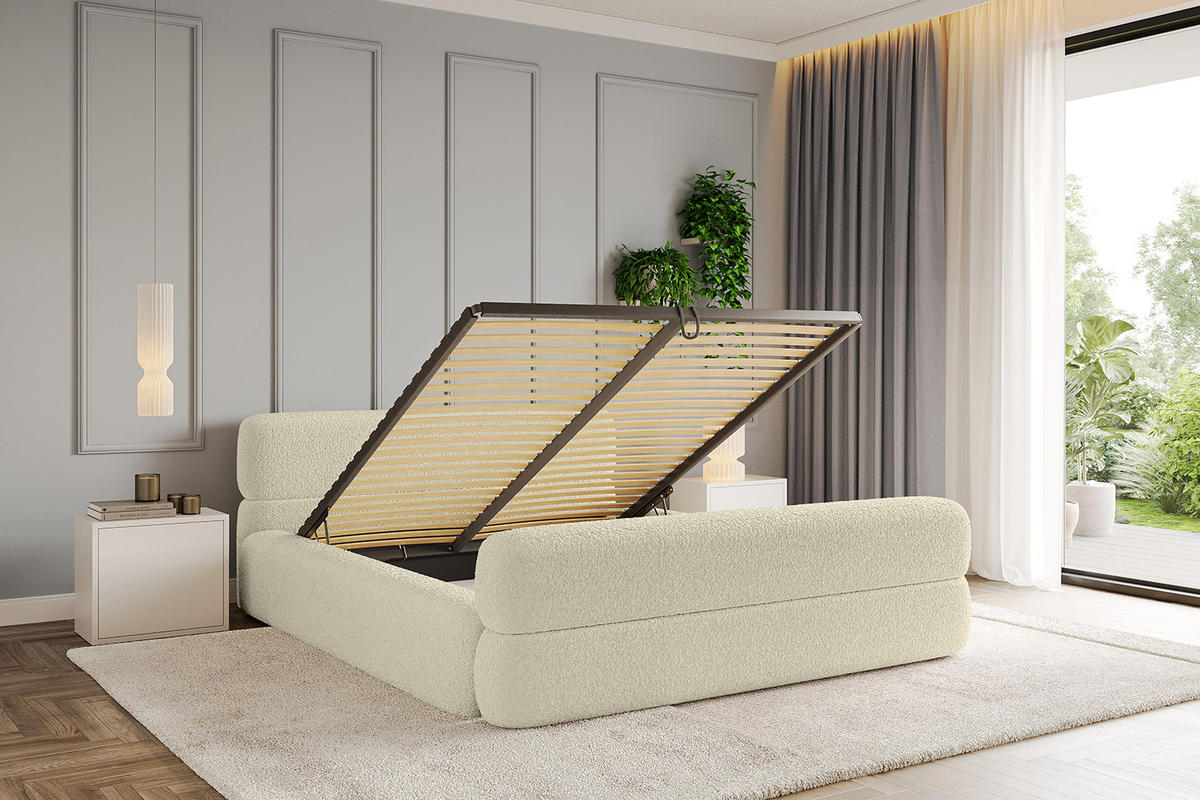 POLSTERBETT mit Bettkasten, Fußteil und Lattenrost, Boxbett mit Matratze H3/H4 - ENORA-Z-V1 180x200 Beige - Taupe, Holzwerkstoff/Textil (180/200cm) - ALTDECOR