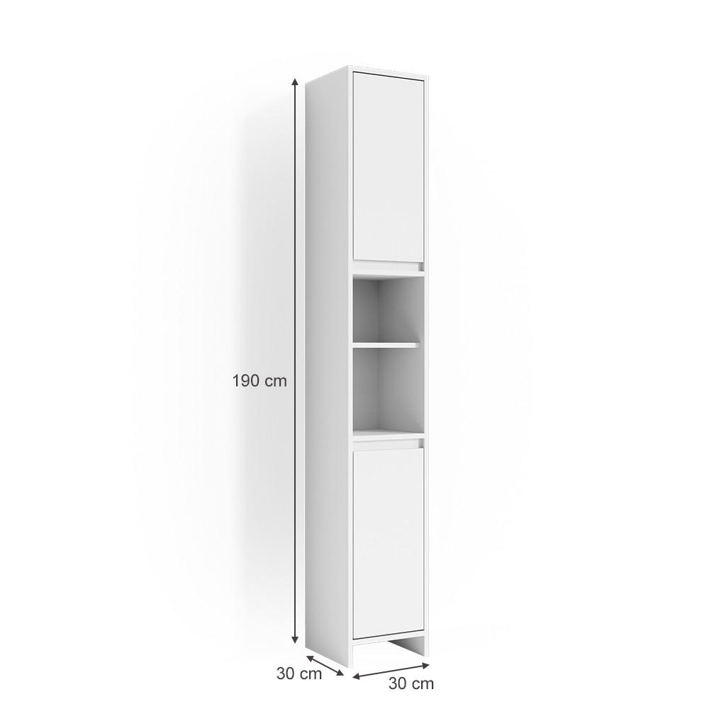 BADSCHRANK Emma Weiß 30 x 190 cm - Weiß, Holzwerkstoff (30/190/30cm) - Vicco