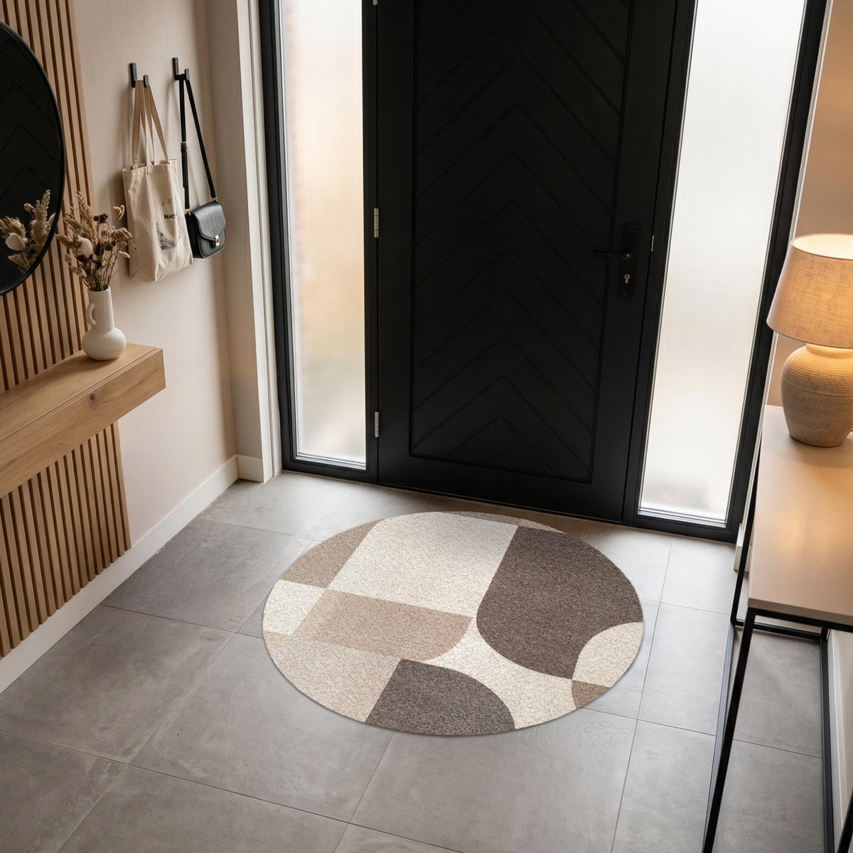FUSSMATTE Geometrisch - Gewebte Struktur - Modern Fußabtreter 120x120 cm - Beige, Kunststoff (120/120cm) - MuchoWow