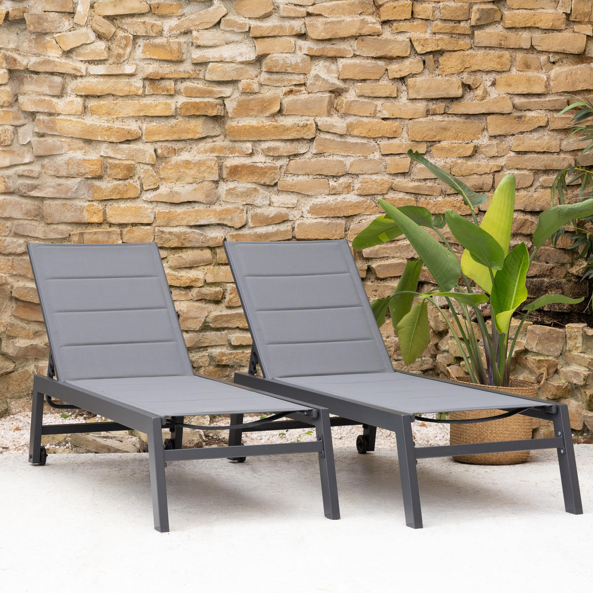 SONNENLIEGEN Barbados Grau und Anthrazitgrau 2er-Set - Anthrazit, Metall (61/95/198cm) - Happy Garden