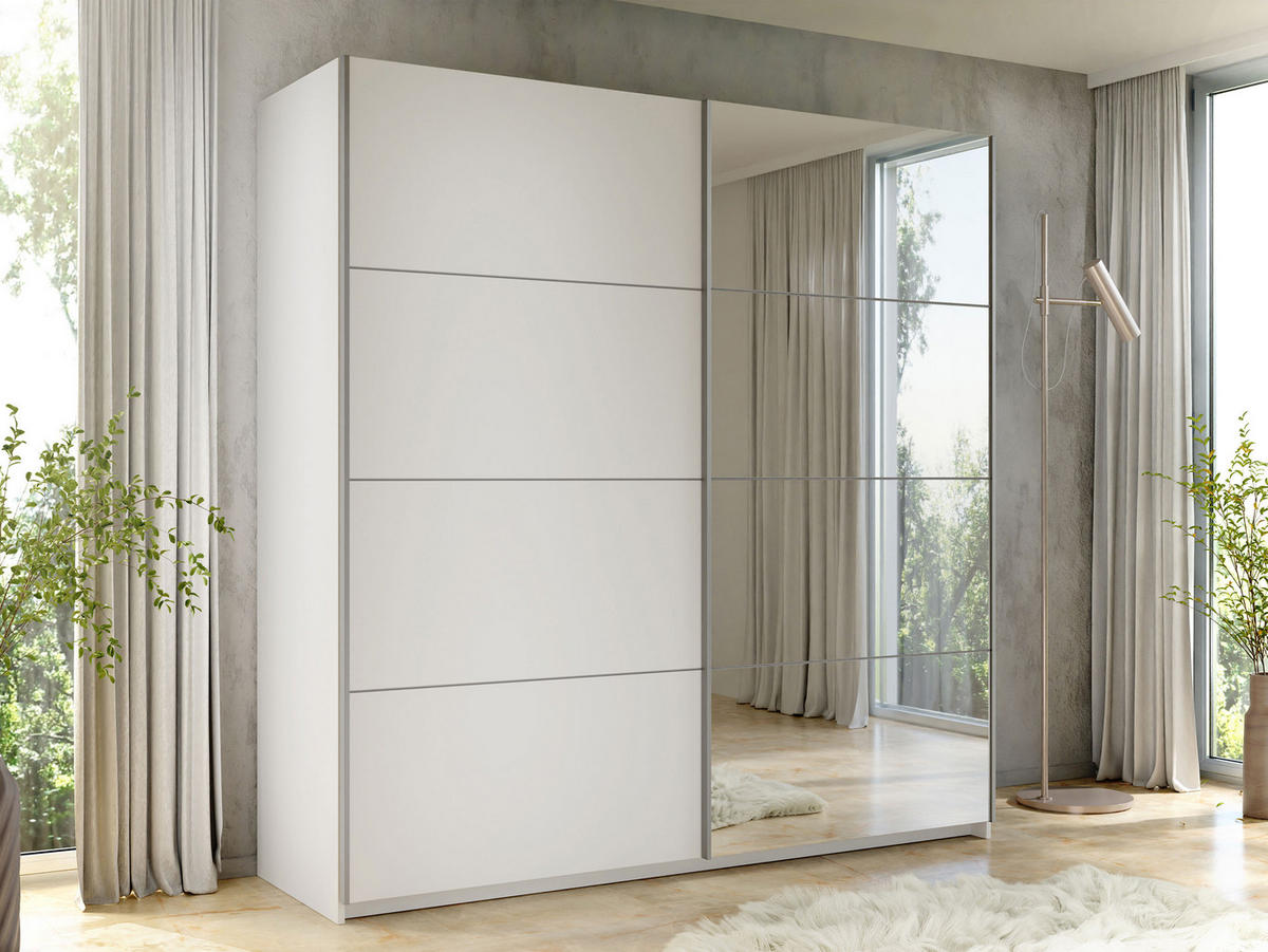 SCHIEBETÜRENSCHRANK Atalio 200 - Silberfarben/Weiß, Holzwerkstoff/Metall (200/215/60cm) - MIRJAN24