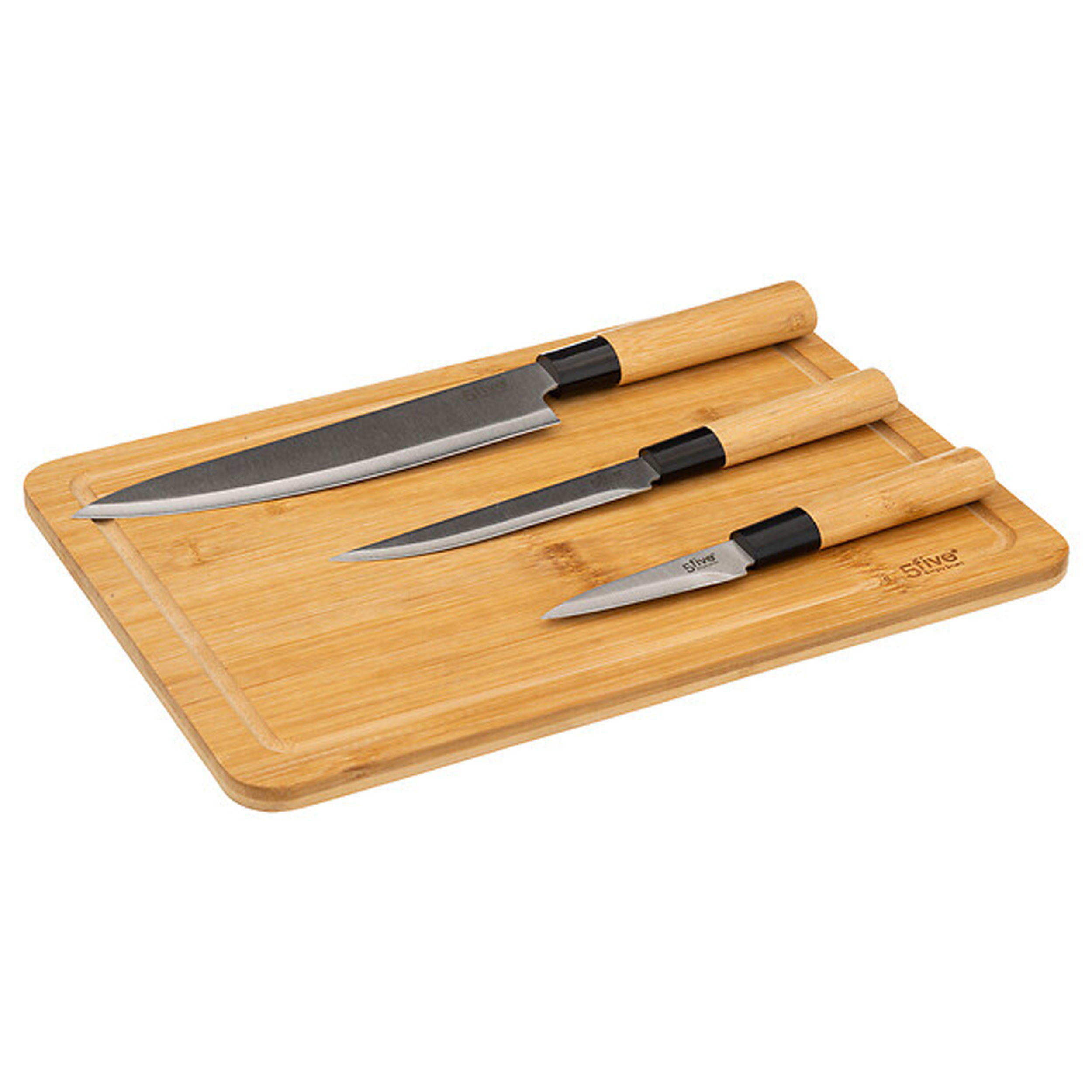 SCHNEIDEBRETT Set Black Bamboo mit 3 Messern, Bambus, Edelstahl, Braun, 35 x 25 cm - Braun, Holz (26.5/40.2cm) - 5five Simply Smart