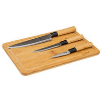 SCHNEIDEBRETT Set Black Bamboo mit 3 Messern, Bambus, Edelstahl, Braun, 35 x 25 cm - Braun, Holz (26.5/40.2cm) - 5five Simply Smart