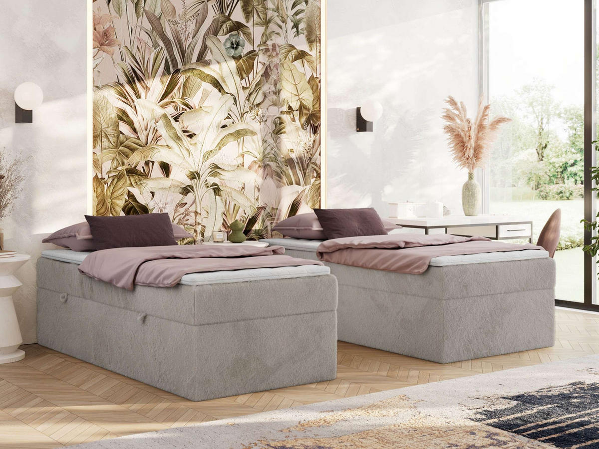 BOXBETT ZERO 90/200 - Hellgrau Plüsch - H4 - Topper Visco - Hellgrau, Textil (90/200cm) - MKS