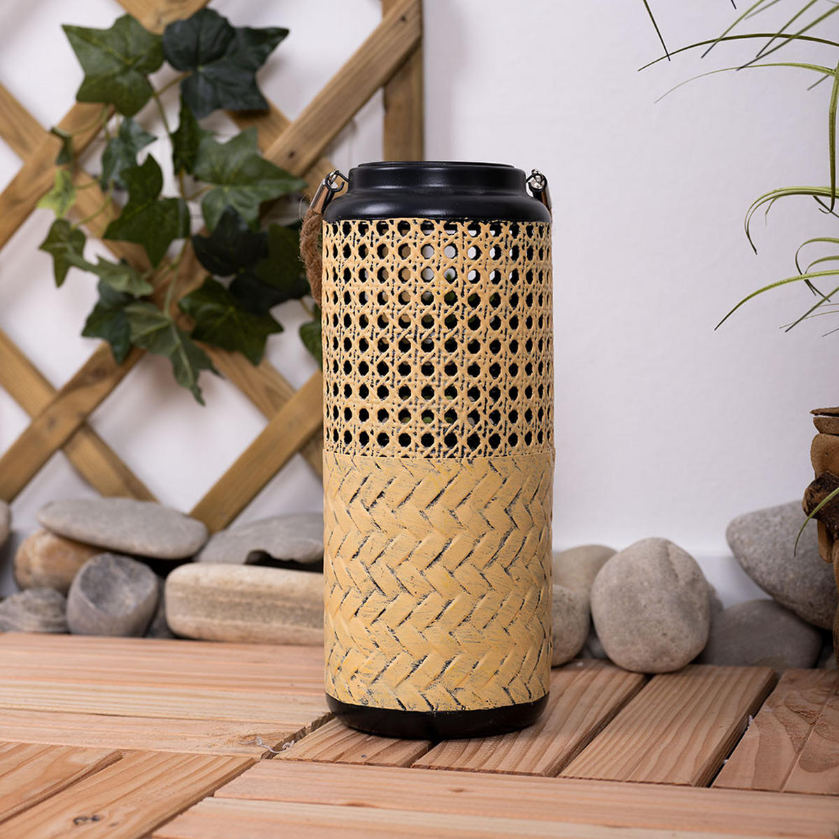 LED AUSSENLEUCHTE Bambus Braun Schwarz 2er Set - Braun, Holz (12/12/45cm)