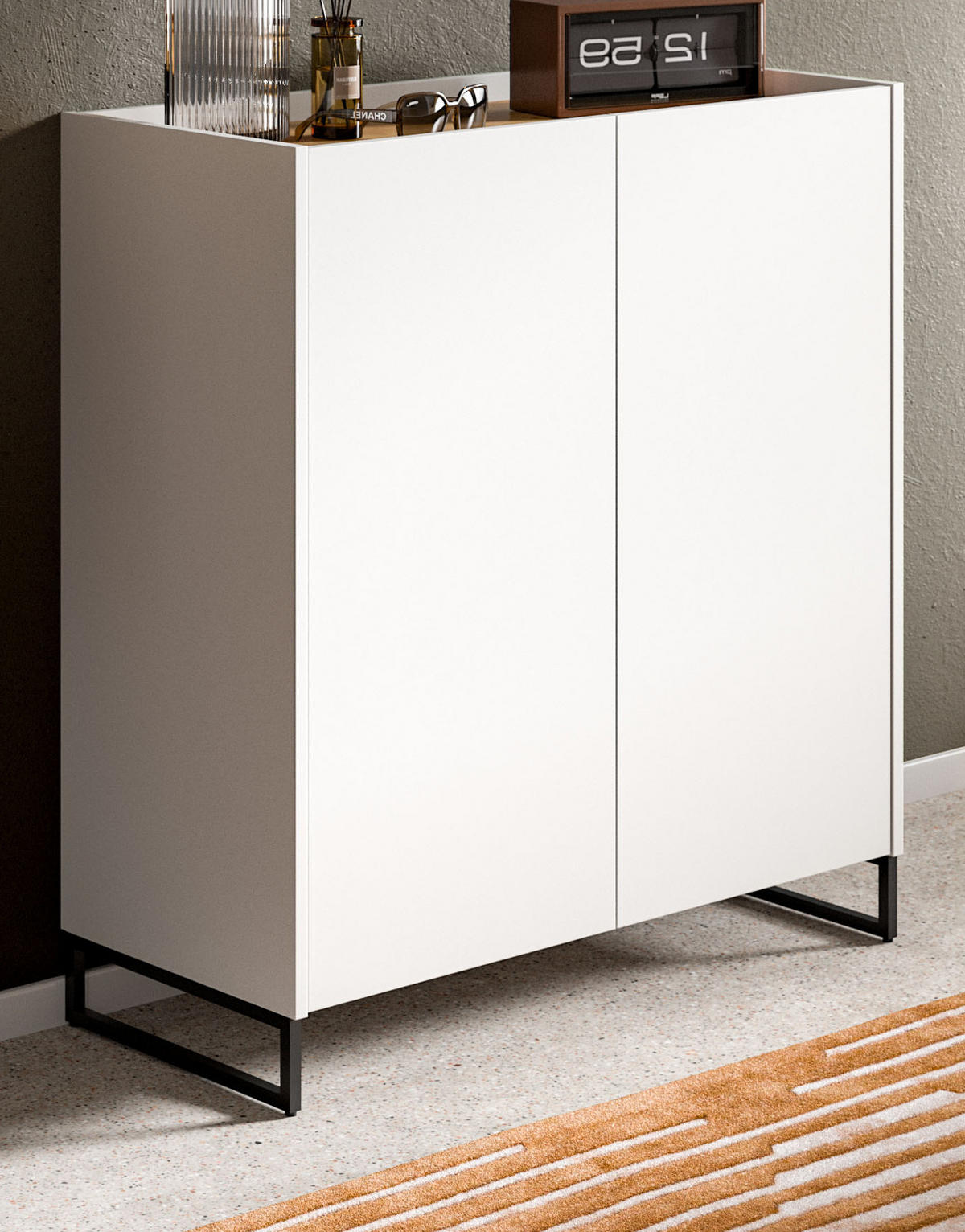 SCHUHSCHRANK weiß und Artisan Eiche, Schuhkommode 90 x 97 cm, Soft-Close - Schwarz/Weiß, Holzwerkstoff/Metall (90/97/38cm) - Inn.Furn