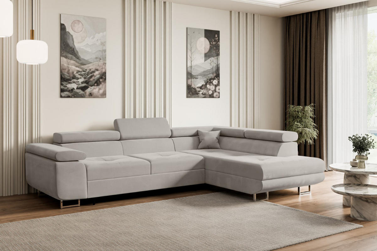 ECKSOFA mit Schlaffunktion und Bettkasten GUSA-L 272x202x107 cm Hellbraun Velours - Hellbraun/Silberfarben, Holzwerkstoff/Textil (272/202cm) - ALTDECOR