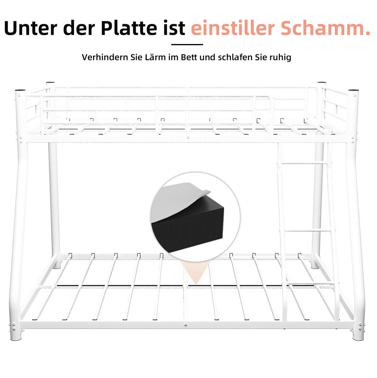ETAGENBETT 140/180 cm weiß aus Eisen mit Leiter und Geländer - Weiß, Metall (140/200cm) - OKWISH
