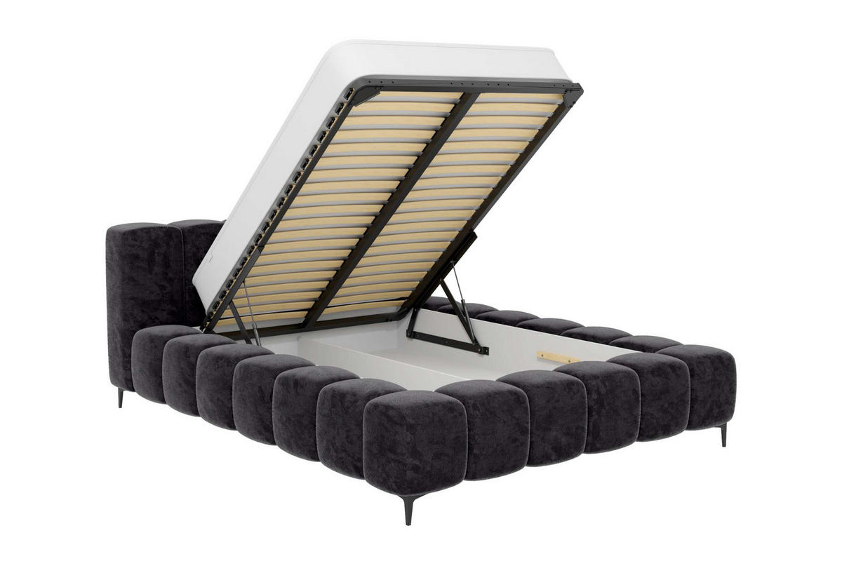 POLSTERBETT COZY Chenille Schwarz 180/200 cm - Schwarz, Textil/Metall (180/200cm) - 99rooms