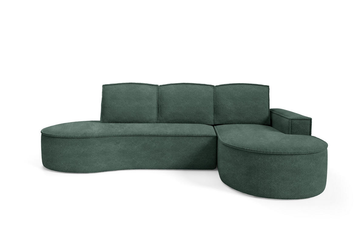 ECKSOFA MOLLY mit Schlaffunktion – Halbrund, freistehend, Liegefläche 140x207 cm, 3 Kissen, Curio-Stoff, 277x157x88 cm, Rechts, Grün - Grün, Holz/Textil (277/157cm) - DomoHome