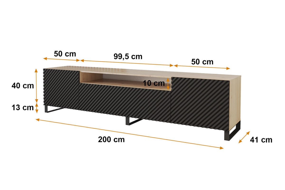 LOWBOARD ZENO-S 200x53x41 cm - Artisan / Schwarz - Schwarz, Holzwerkstoff (200/53/41cm) - ALTDECOR
