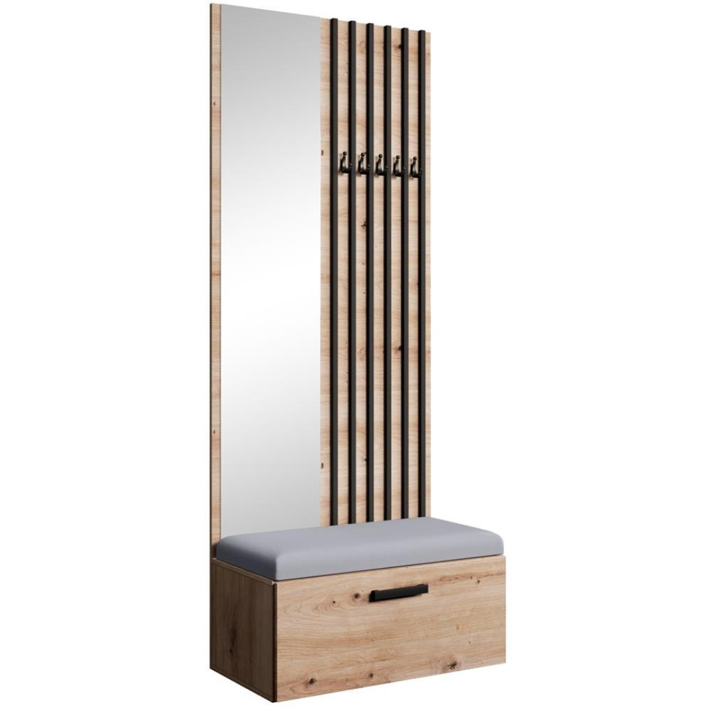 GARDEROBE Margaret II 81/203/43 mit Lamellen und Spiegel - Schwarz/Eiche Artisan, Holzwerkstoff/Kunststoff (81/203/43cm) - Beautysofa
