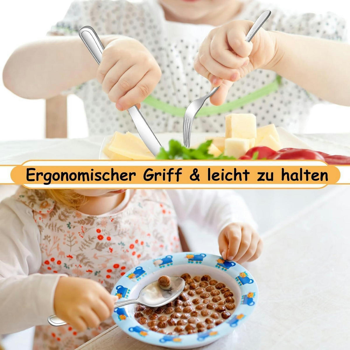 KINDERBESTECK Set 12-teilig Edelstahl Spülmaschinenfest - Silberfarben, Metall
