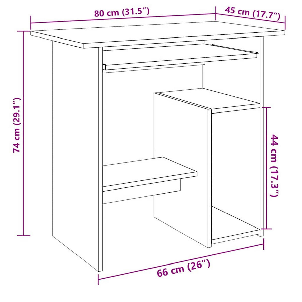 SCHREIBTISCH Modern mit 1 Tastaturauszug 80/45/74 cm aus Holzwerkstoff Artisan-Eiche Dekor - Eiche Artisan, Holz (45/80/74cm) - vidaXL