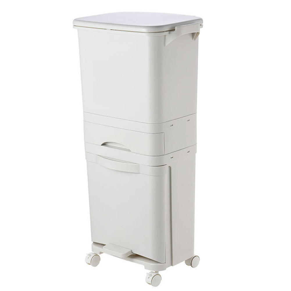 MÜLLEIMER 42L Mülltrennung 3-Stufig Schublade Rollen Kunststoff Weiß - Weiß, Kunststoff (42/84/28.2cm) - Livingandhome