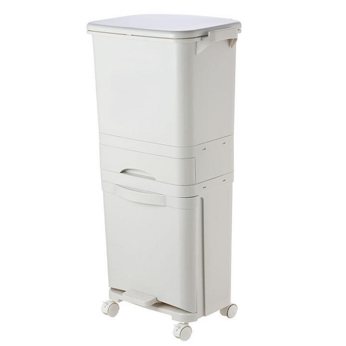 MÜLLEIMER 42L Mülltrennung 3-Stufig Schublade Rollen Kunststoff Weiß - Weiß, Kunststoff (42/84/28.2cm) - Livingandhome