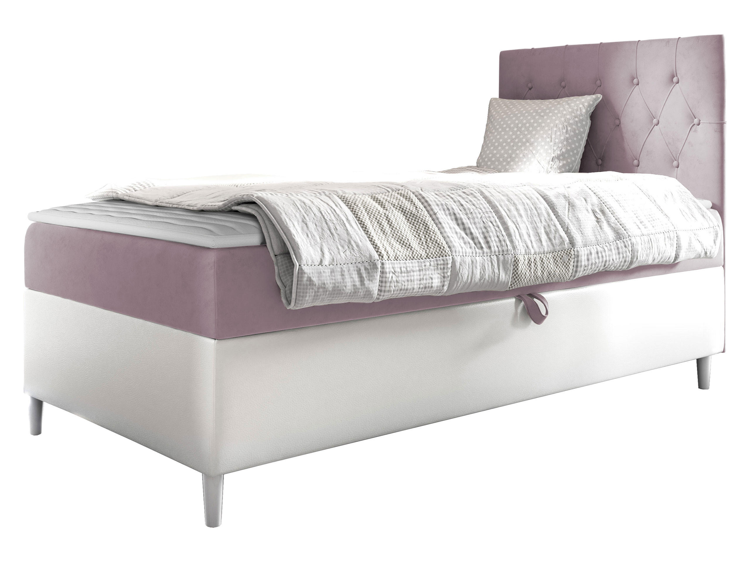 BOXBETT Filip Junior 1, Seite zum Öffnen des Bettkastens: Rechts - H3 - Weiß/Rosa, Holz (100/200cm) - MIRJAN24