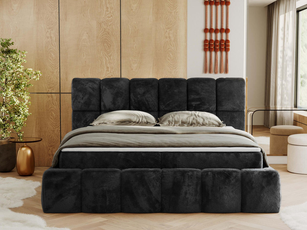 BOXBETT NIRA 160/200 - Dunkelgrau Plüsch - H4 - Dunkelgrau, Holz/Textil (160/200cm) - MKS