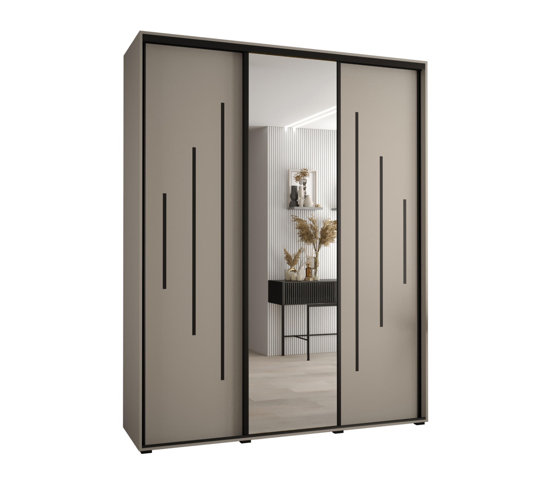 SCHWEBETÜRENSCHRANK 235,2/190/60 3-türig - Kaschmir/Schwarz, Holz/Metall (190/235.2/60cm) - MÖBEL KRYSPOL