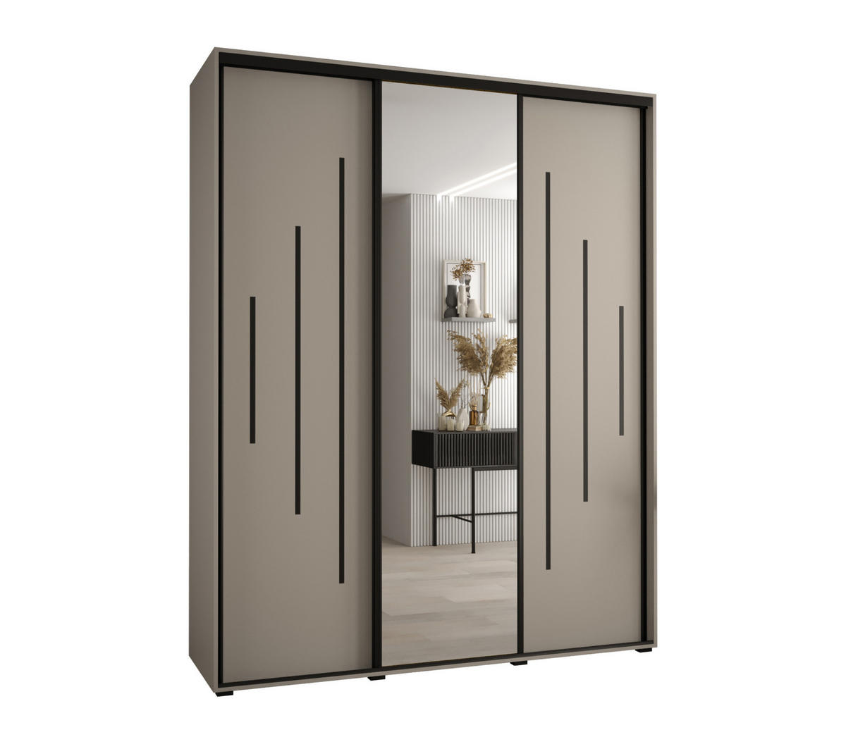 SCHWEBETÜRENSCHRANK 235,2/190/60 3-türig - Kaschmir/Schwarz, Holz/Metall (190/235.2/60cm) - MÖBEL KRYSPOL