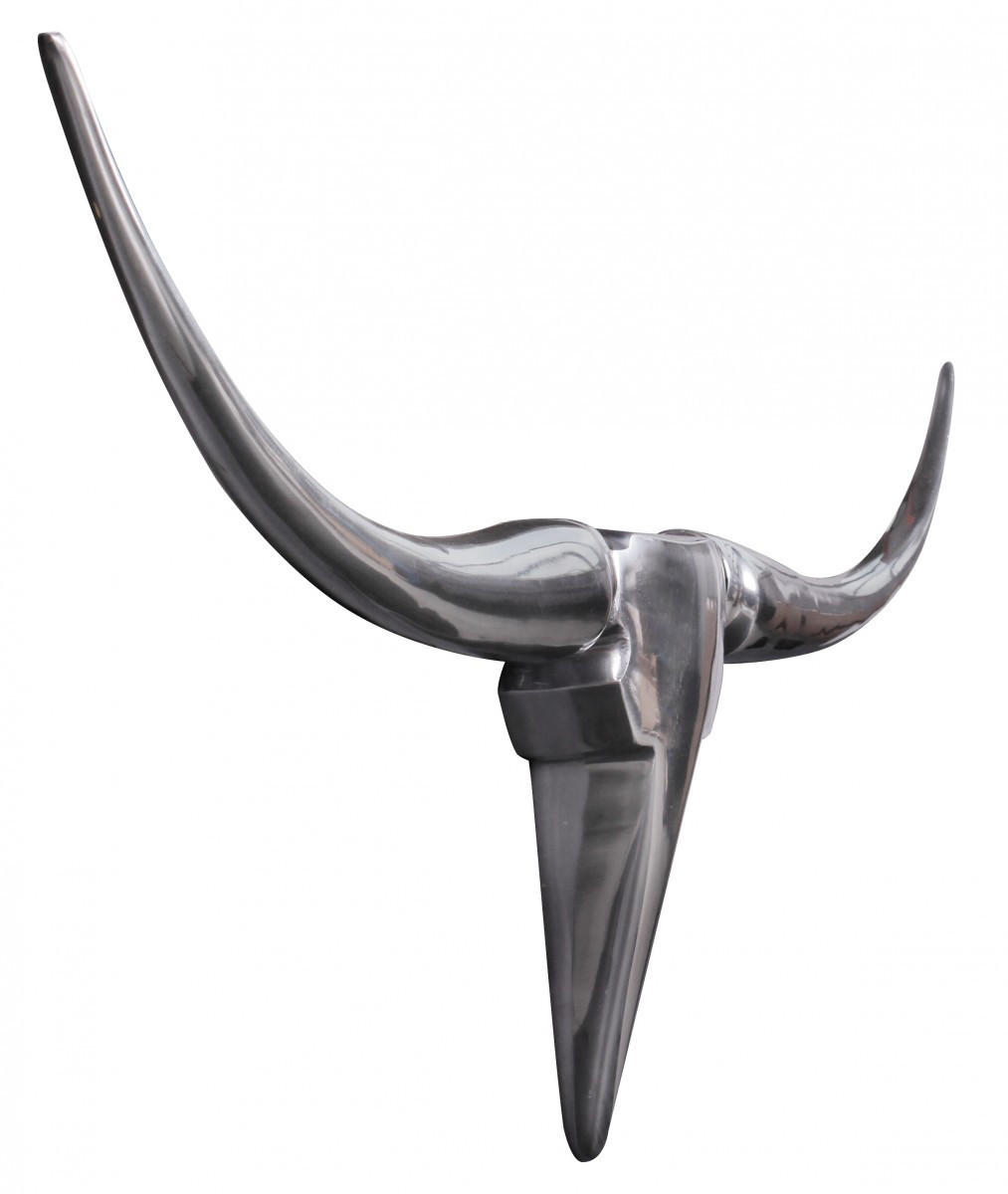 WANDDEKO Bull Geweih aus Aluminium 125 cm Breite, Silber 74x5x35 cm - Silberfarben, Metall (74/35/5cm) - KADIMA DESIGN