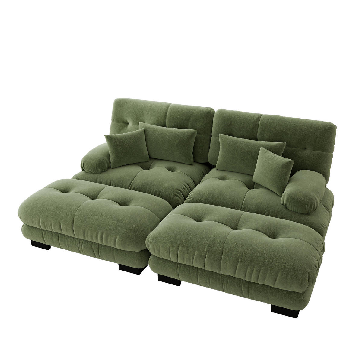 ECKSOFA mit modularem Design, 2 Ottomane und Zierkissen, Chenille, Grün - Grün, Textil (220/145cm) - Redom