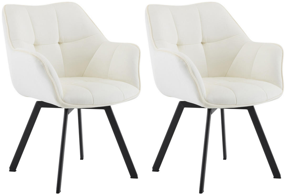 ESSZIMMERSTUHL 2er Set Samt Creme - Creme/Schwarz, Textil/Metall (60/81/59cm) - CLP
