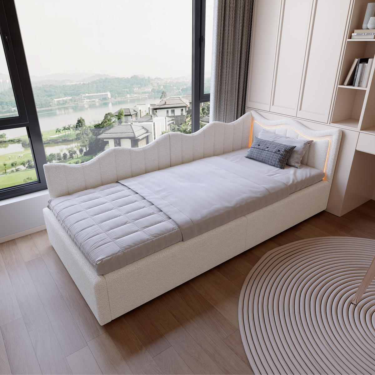 POLSTERBETT 90x200 cm LED Stauraum Kopfteil Samt weiß - Weiß, Holz (90/200cm) - LEBENLANG