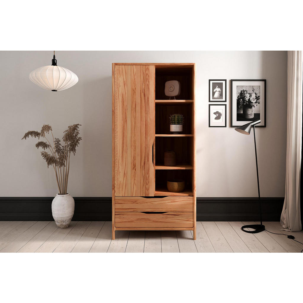 Thumbnail - byoak Kleiderschrank, Kernbuche, Holz, Kernbuche, 95x188x60 cm, Schlafzimmer, Kleiderschränke, Drehtürenschränke