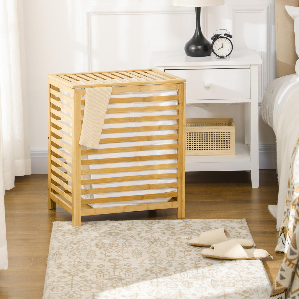 WÄSCHEKORB, Bambus, Vliesstoff Naturholz - Naturfarben, Naturmaterialien (36/60/50cm) - HOMCOM