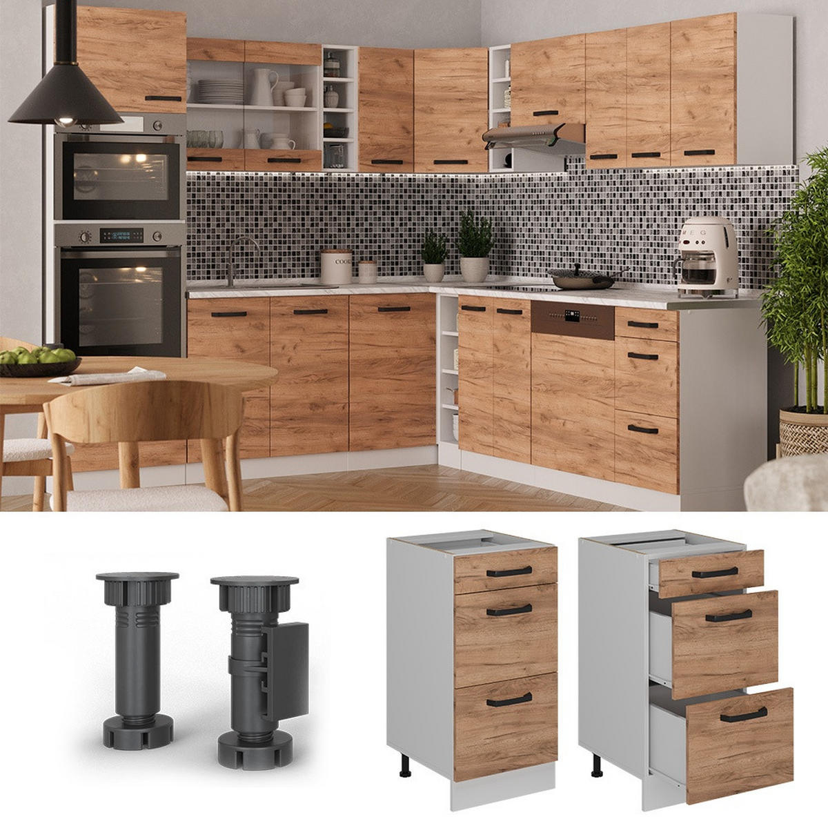 KÜCHENUNTERSCHRANK R-Line Goldkraft Eiche 40 cm AP Anthrazit - Honigeiche/Weiß, Holzwerkstoff (40/81.6/60cm) - Vicco