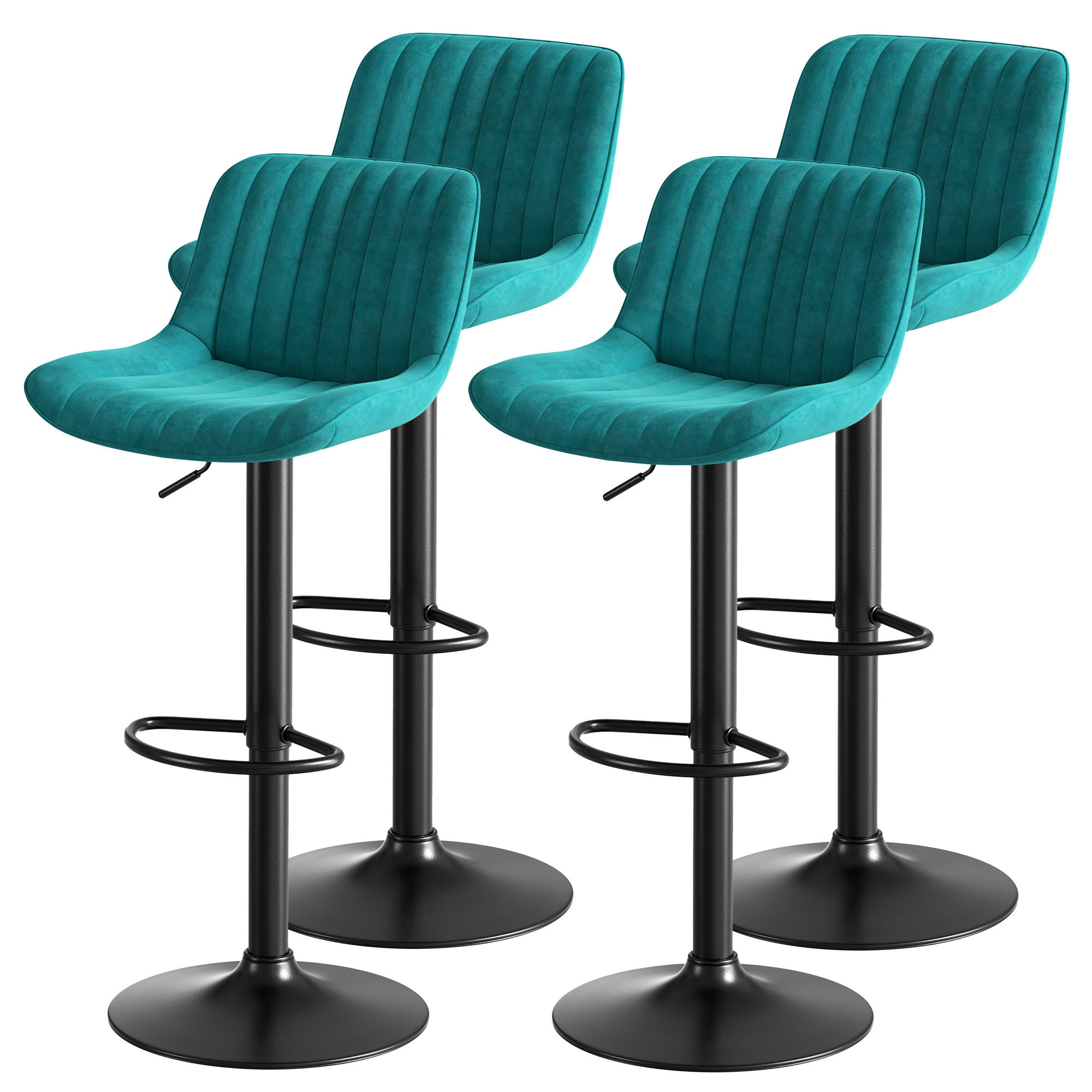 BARHOCKER 4er-Set Blau mit Samtbezug, 360° drehbar und höhenverstellbar - Blau, Metall (47/86/46cm) - PANGIVO