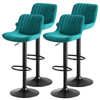 BARHOCKER 4er-Set Blau mit Samtbezug, 360° drehbar und höhenverstellbar - Blau, Metall (47/86/46cm) - PANGIVO