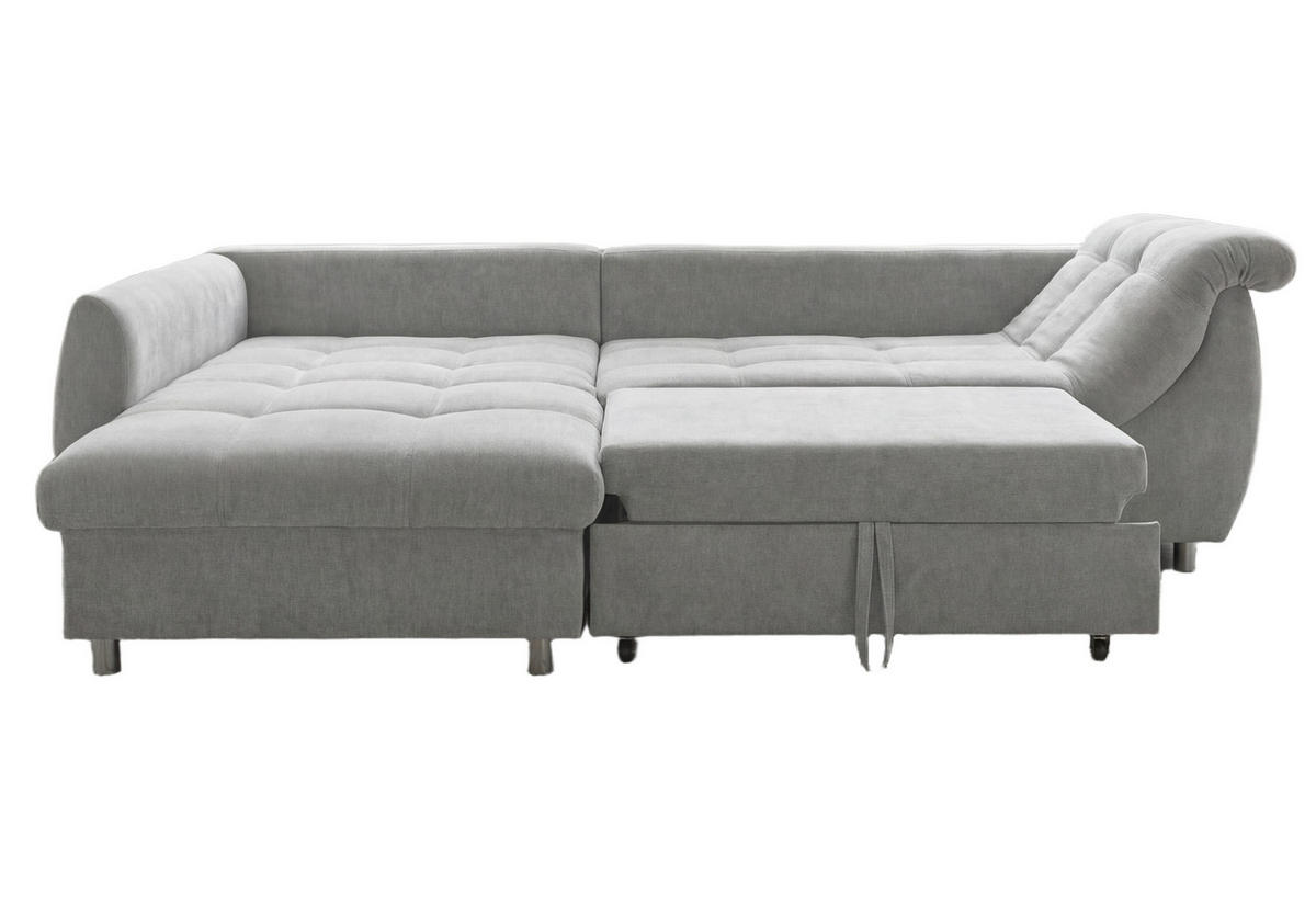 ECKSOFA mit Schlaffunktion, Wellenunterfederung, Ottomane links B250/T190/H84 cm, Liegefl. 179x190 cm, Mikrofaser Grau / 17004 - Chromfarben/Grau, Textil/Metall (250/190cm) - luma-home