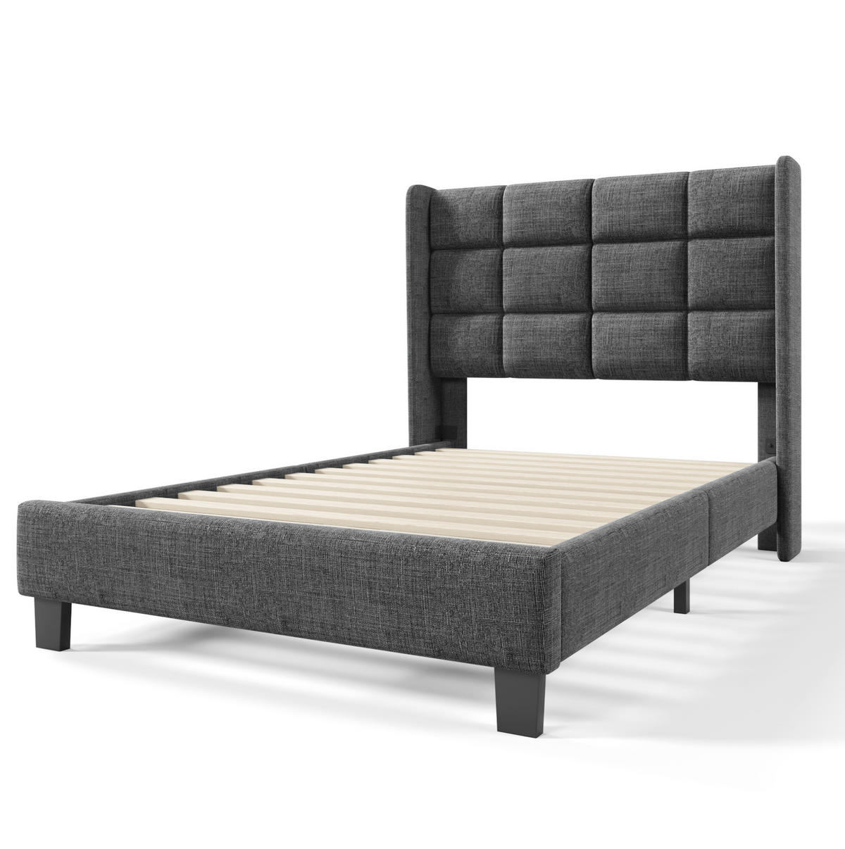 POLSTERBETT 90/200 cm mit Lattenrost, gepolstertes hohes Kopfteil, Grau - Grau, Textil (90/200cm) - Redom