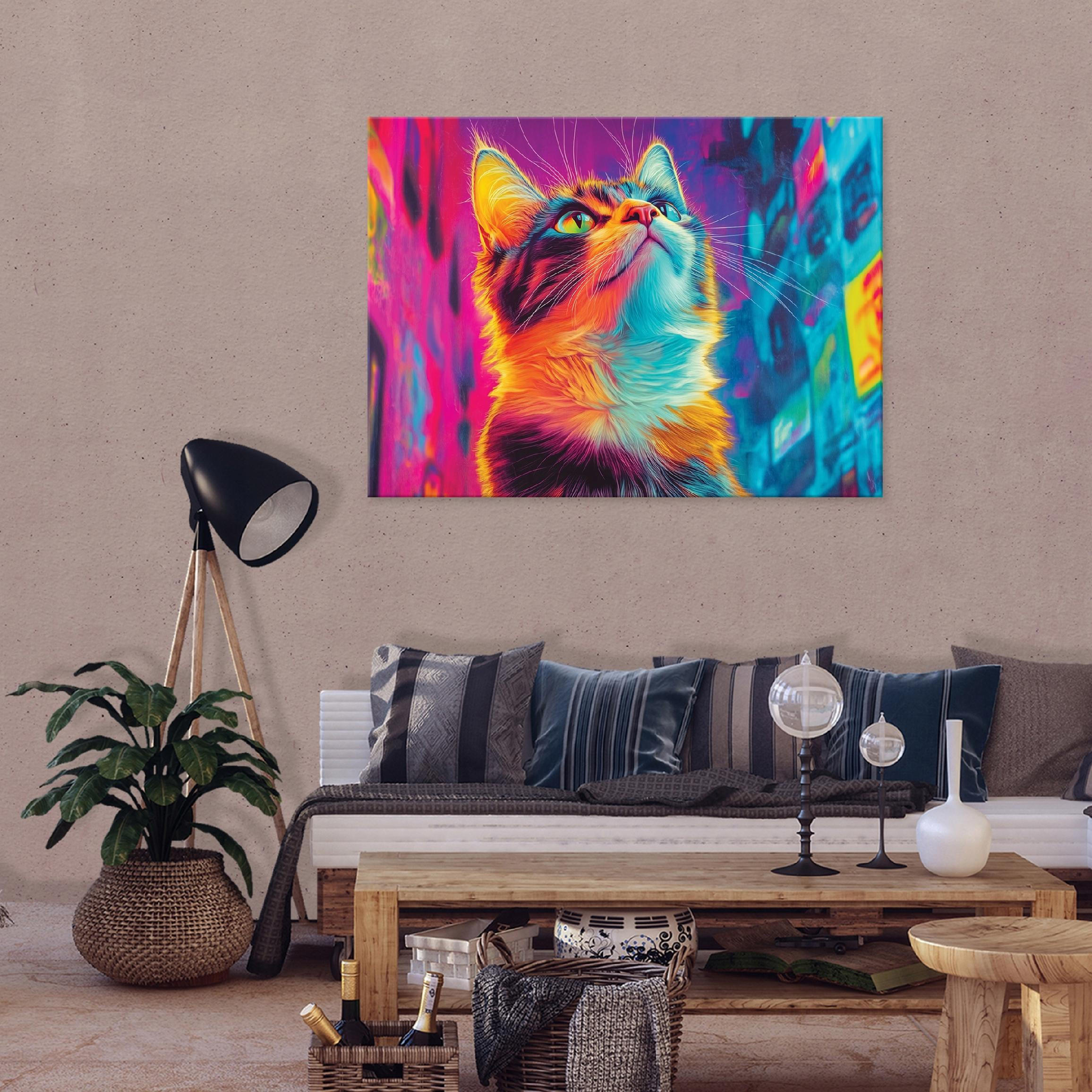 LEINWANDBILD Abstrakt Katze Pop Art Modern 100x70 - Multicolor, Holzwerkstoff (100/70cm) - Wallarena