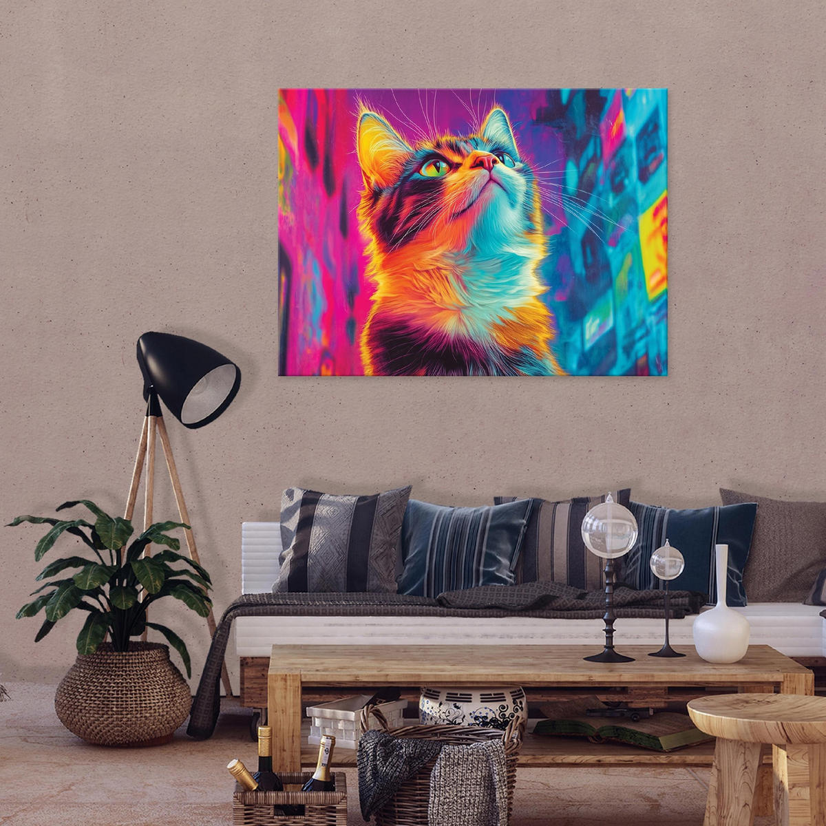 LEINWANDBILD Abstrakt Katze Pop Art Modern 60x40 - Multicolor, Holzwerkstoff (60/40cm) - Wallarena