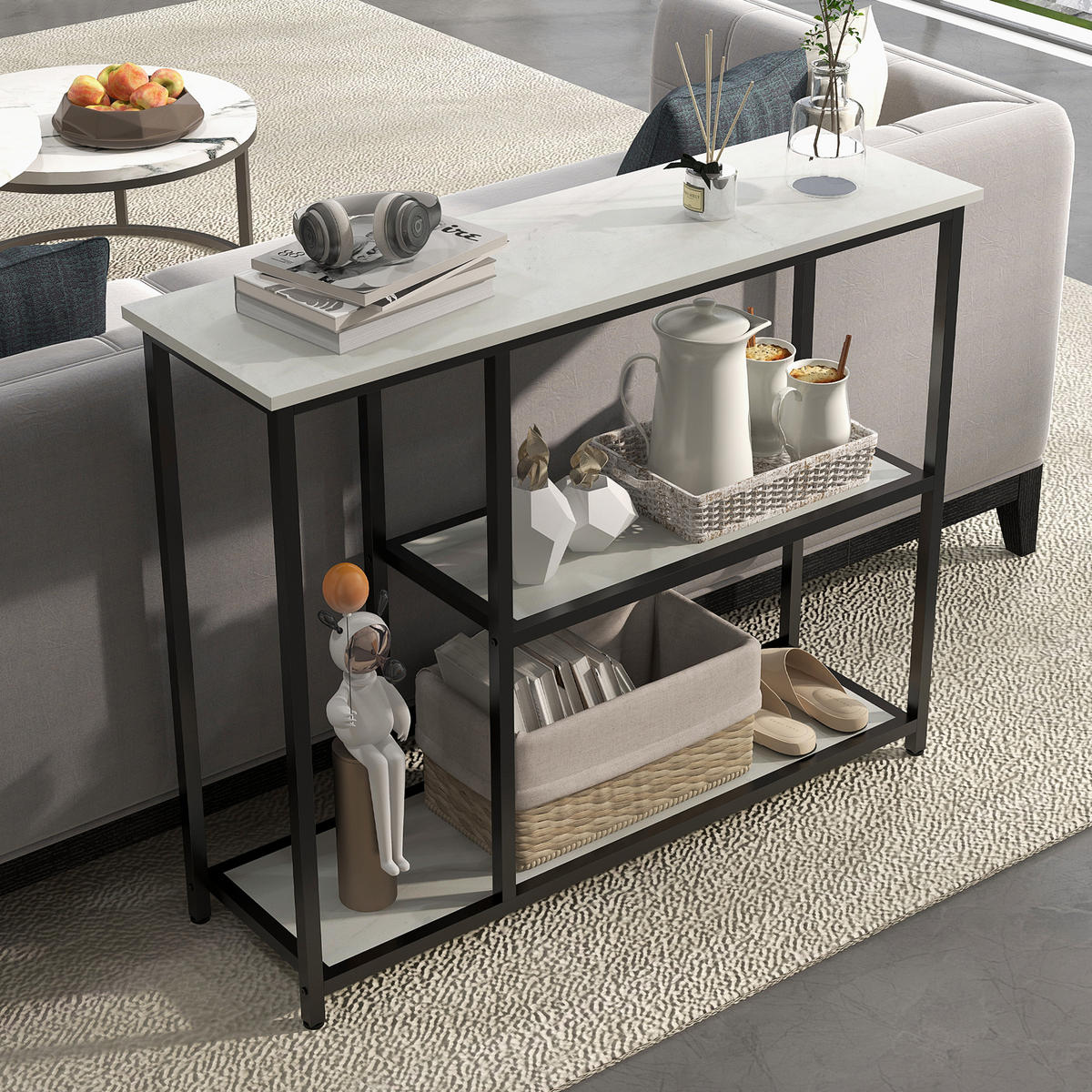 KONSOLENTISCH 2 Regale, 100L x 30B x 80H cm - Weiß, Holzwerkstoff/Metall (100/30/80cm) - HOMCOM