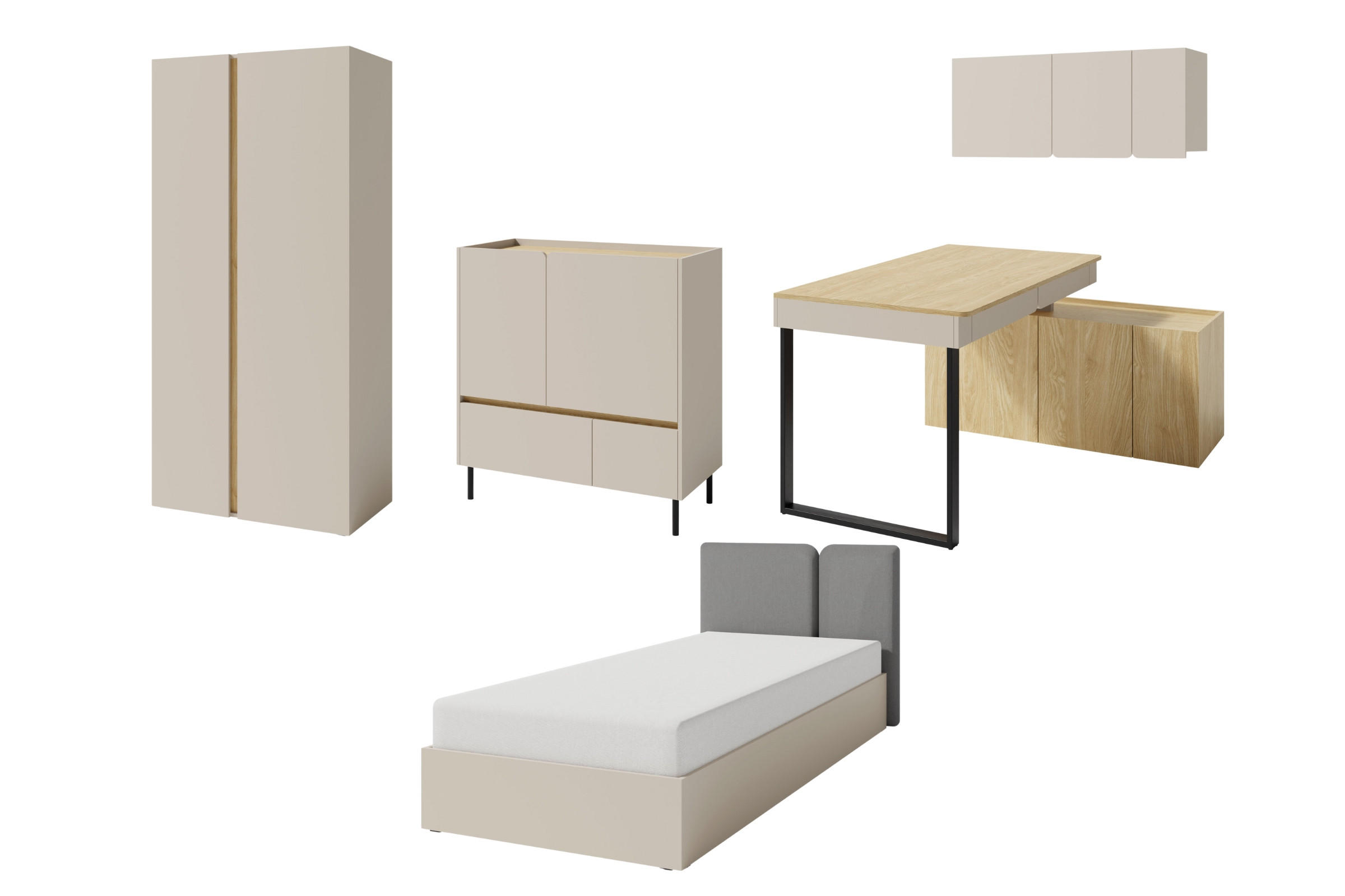JUGENDZIMMER-SET LIBU 5-teilig in Sandbeige / Geölte Eiche - Eichefarben/Beige, Holzwerkstoff (501/195/212cm) - Deine Möbel 24