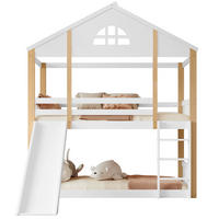 ETAGENBETT aus Kiefernholz und MDF 90x200 cm Weiß/Natur mit Rutsche und Treppe - Weiß, Holzwerkstoff (90/200cm) - IVMEU