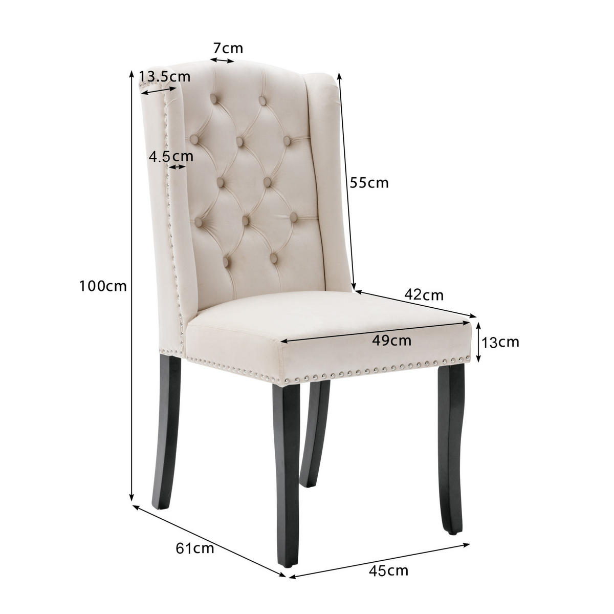 ESSZIMMERSTUHL 2er-Set gepolstert Samt Beige mit Eichenbeinen - Beige, Metall (45/100/61cm) - Meubliv