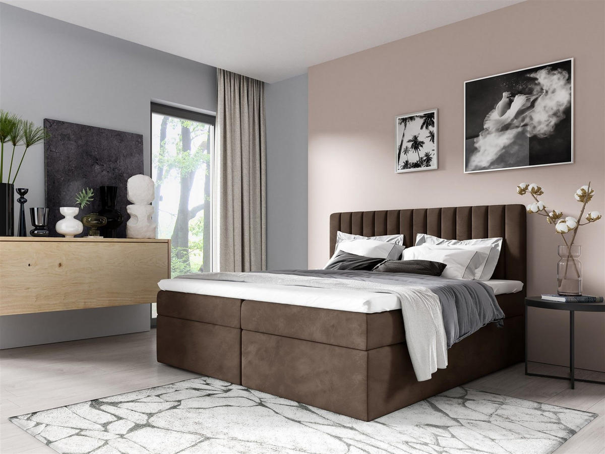 BOXBETT Linnea - Braun, Holzwerkstoff/Textil (200/220cm) - Fun Möbel