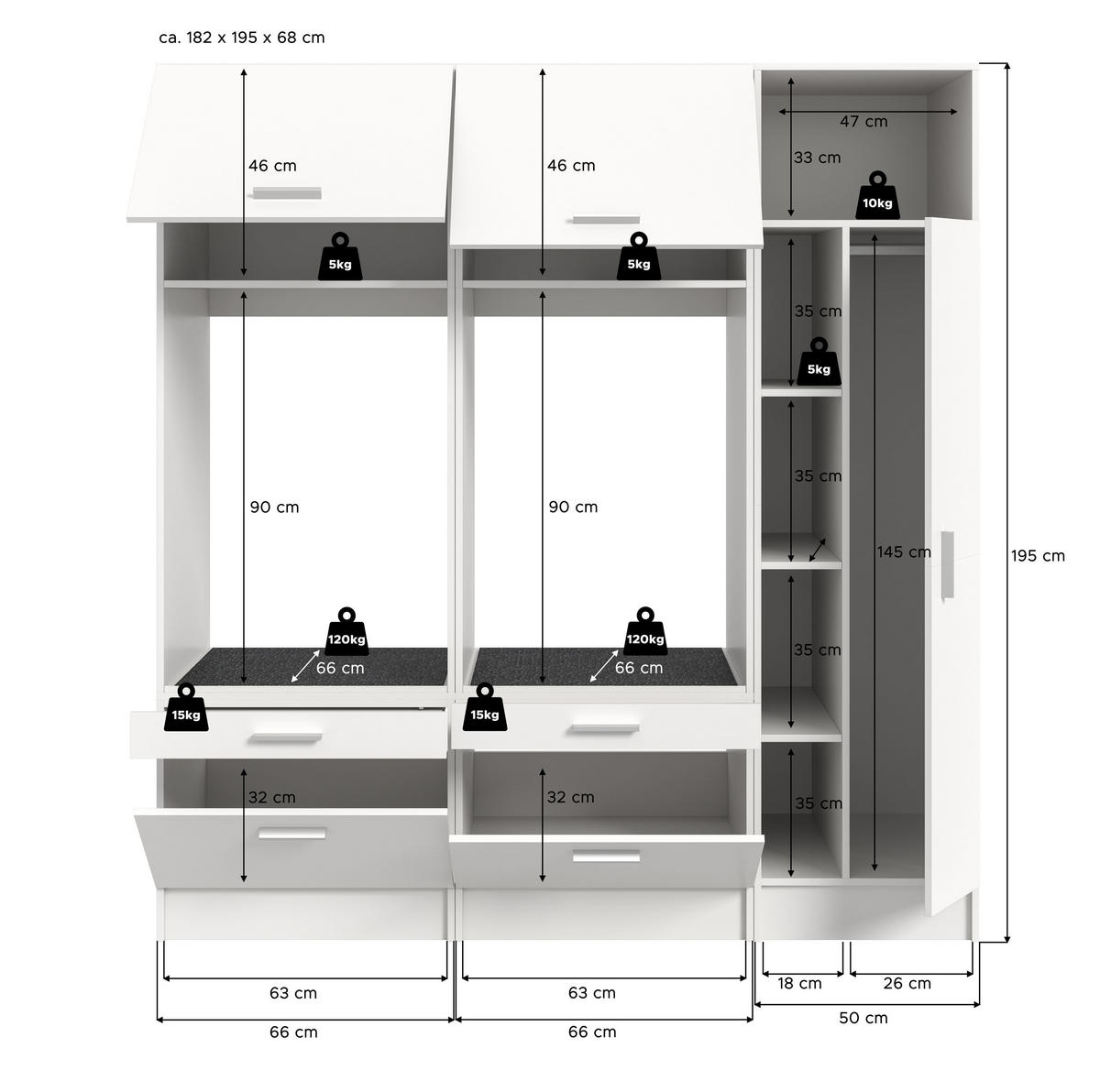 WASCHMASCHINENUMBAU 3tlg. Set Mixx Bad in weiß Nachbildung - modernes Design - B/H/T: 182x195x68 cm - Weiß, Holzwerkstoff (182/195/68cm) - Homes & Jones